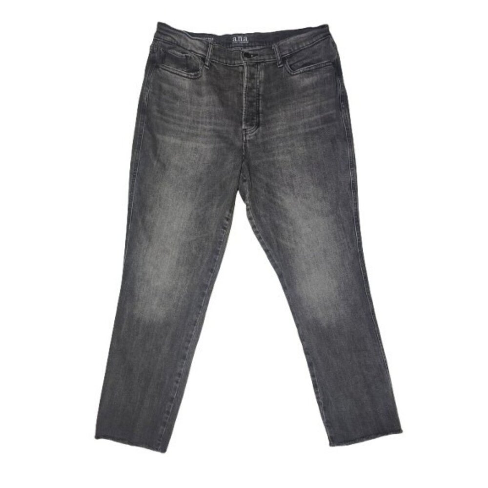ANA A New Approach High Rise Straight Cropped Faded Black Jeans Button Fly 12